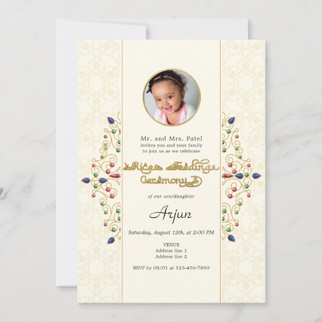 Convites Fotos da Cerimônia Moderna do Primeiro Arroz Annap (Frente)