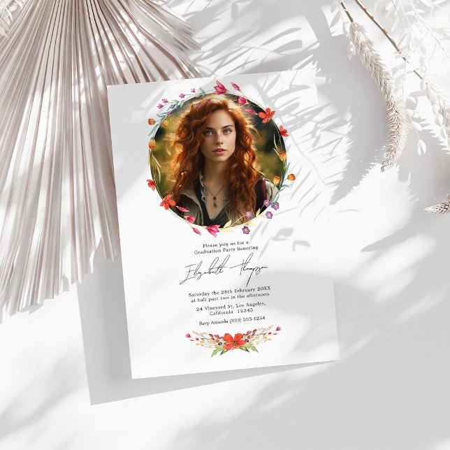 Convites Fotos da Festa de Formatura com Flores Silvestres (Wildflower Graduation Party Photo Invitation)