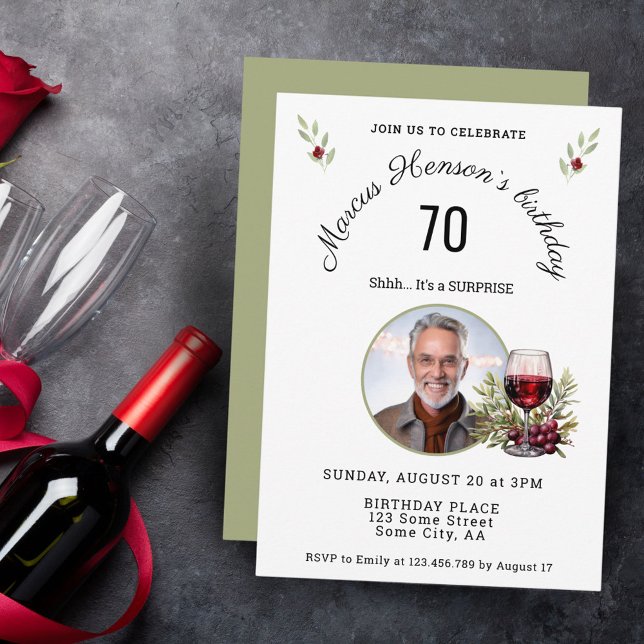 Convites Fotos de Aniversário de 50 anos com Copo de Vinho  (Criador carregado)