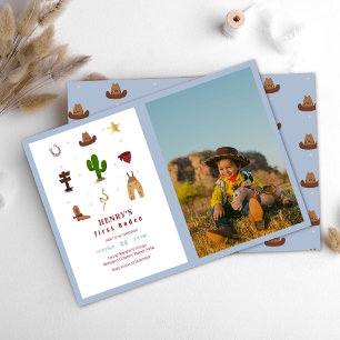 Convites Fotos de Aniversário de Crianças Cowboy Rodeio Azu