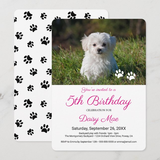 Convites Fotos de Aniversário de Pet Personalizadas com Peg (Frente/Verso)
