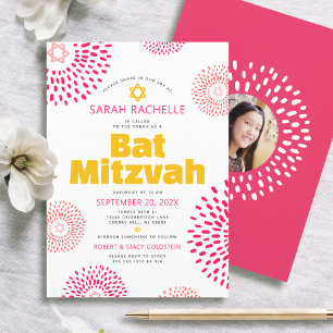 Convites Fotos de Bat Mitzvah Rosa Ousadas Estrela Explosiv