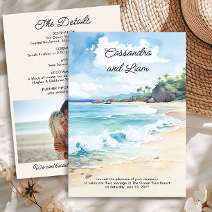Convites Fotos de Casamento com Aquarela de Praia de Verão