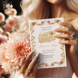 Convites Fotos de casamento com Dahlies Rosa Elegante e Let