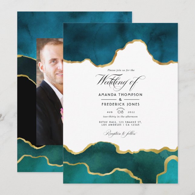Convites Fotos de casamento com pedra de ágata em geodo de  (Frente/Verso)