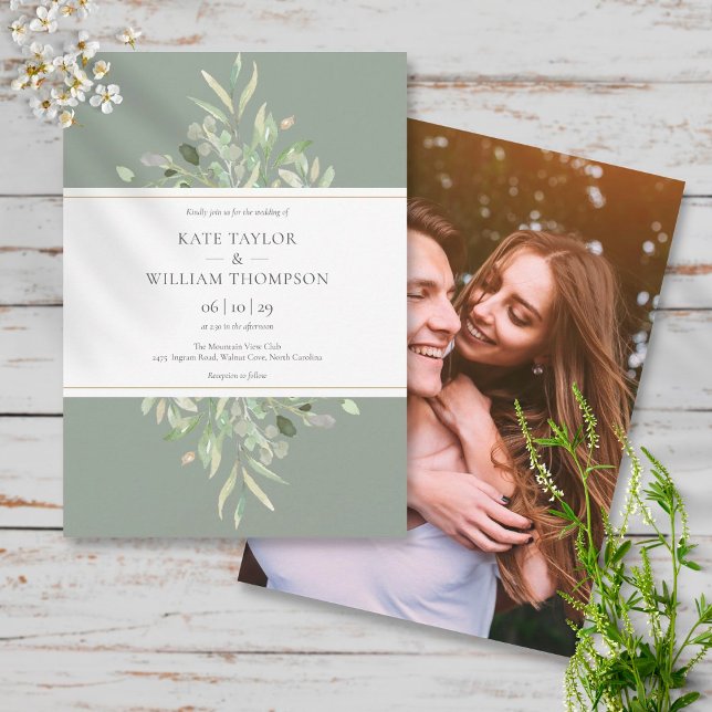 Convites Fotos de casamento com verde eucalipto Sage (Criador carregado)