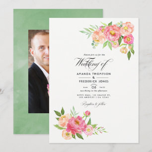 Convites Fotos de casamento de peônias em aquarela de prima