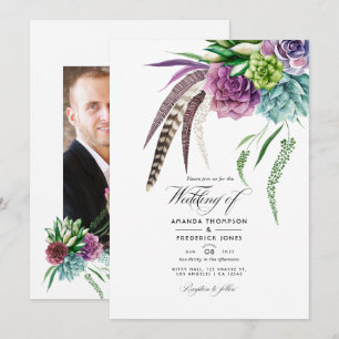 Convites Fotos de casamento de plantas suculentas boho míst