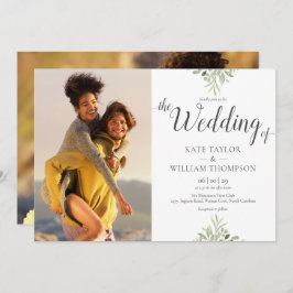 Convites Fotos de Casamento de Script Greenery Botânico