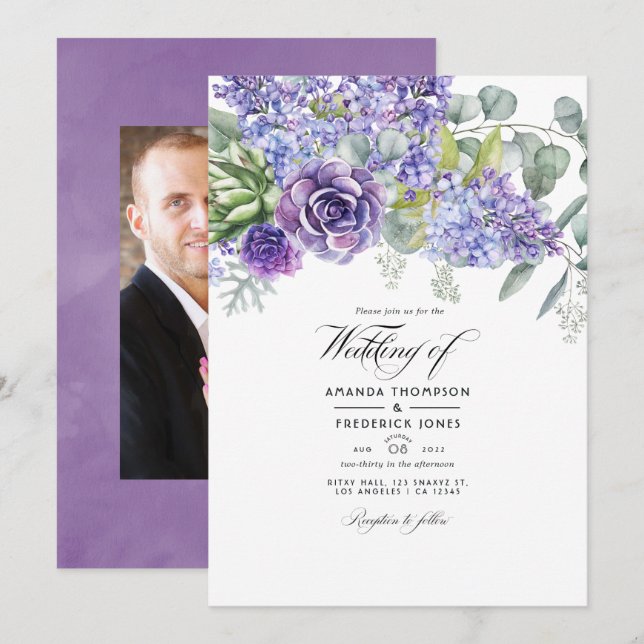 Convites Fotos de casamento de suculentas de eucalipto trop (Frente/Verso)