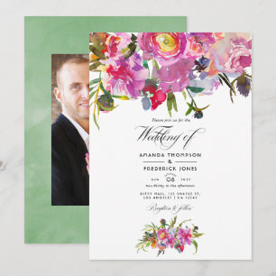 Convites Fotos de casamento em aquarela com peônias rosa vi