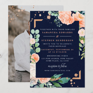 Convites Fotos de casamento em aquarela floral em tons de c