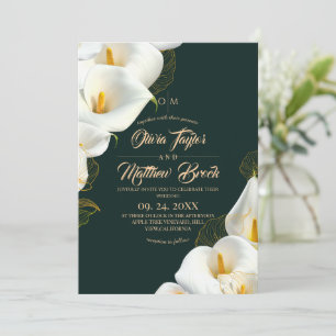 Convites Fotos de casamento florais elegantes esmeralda mod