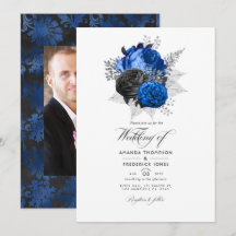 Fotos de casamento florais em Azul Real, Preto e P