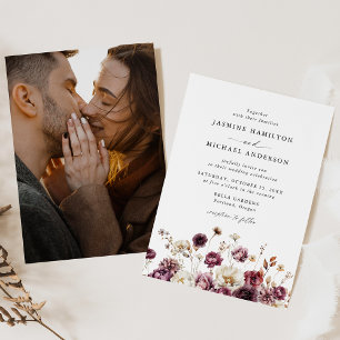 Convites Fotos de Casamento Floral de Outono Rústico em Pra