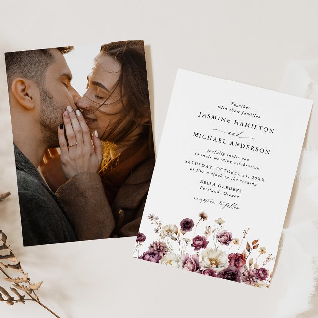 Convites Fotos de Casamento Floral de Outono Rústico em Pra (Criador carregado)