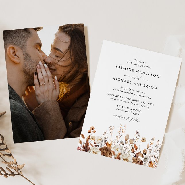 Convites Fotos de Casamento Floral Rústico de Outono em Pra (Criador carregado)