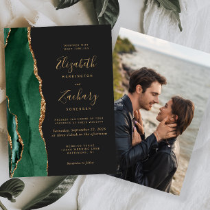 Convites Fotos de casamento verde esmeralda com Ágata Doura