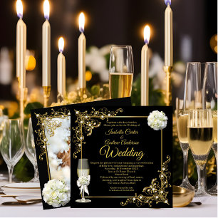 Convites Fotos de Champanhe de Casamento Pérola Dourada Pre