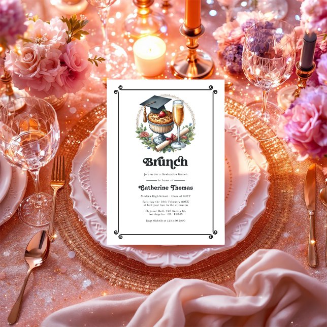 Convites Fotos de Festa de Formatura com Brunch Retro Elega (Elegant Retro Brunch Graduation Party Photo Invitation)