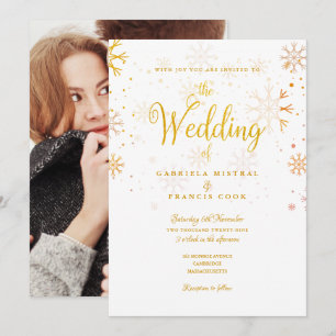 Convites Fotos de Flocos de Neve Dourados Casamento de Inve
