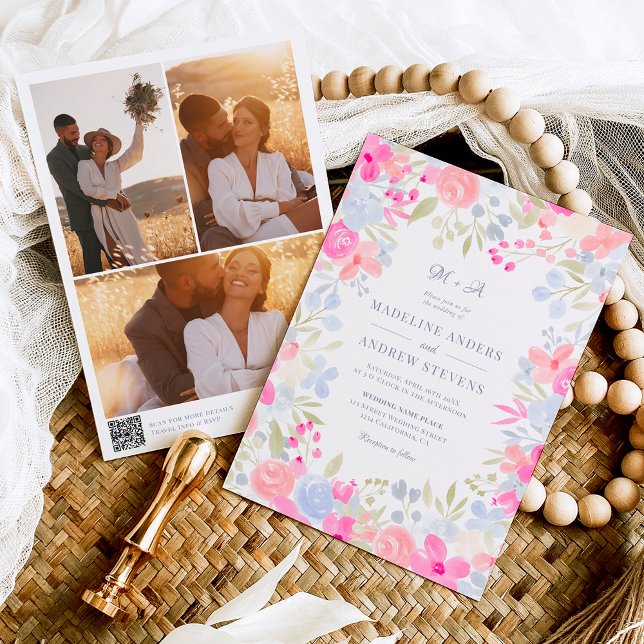 Convites Fotos de flores silvestres de jardim pastel Qr cod (Criador carregado)