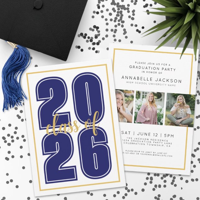 Convites Fotos de Formatura Azul Graduado (Simple Blue Graduate Photo Graduation Invitation)