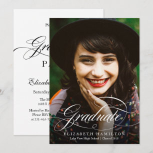 Convites Fotos de formatura com caligrafia sofisticada para