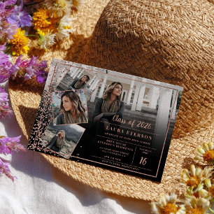 Convites Fotos de formatura modernas em rosa dourado chic m