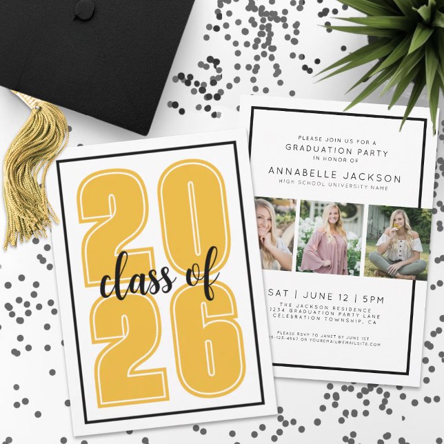 Convites Fotos de Formatura Simples Ouro Graduado (Simple Gold Graduate Photo Graduation Invitation)