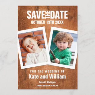 Convites Fotos de infância Vintage Wood Salvar a data