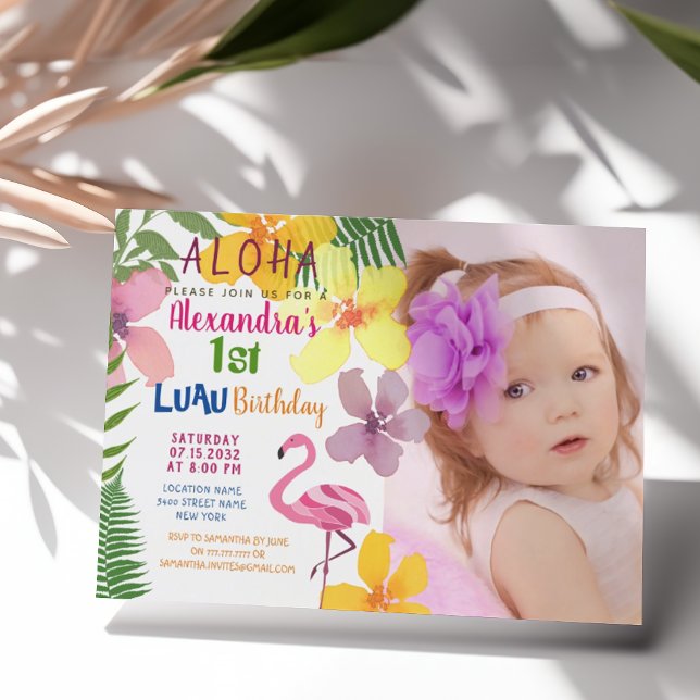 Convites Fotos de Luau de 1º Aniversário (Criador carregado)