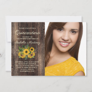 Convites Fotos de Quinceañera com Girassóis Rústicos em Mad