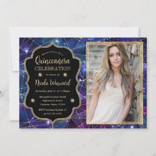 Convites Fotos de Quinceanera da Galáxia Cristal Meia-Noite