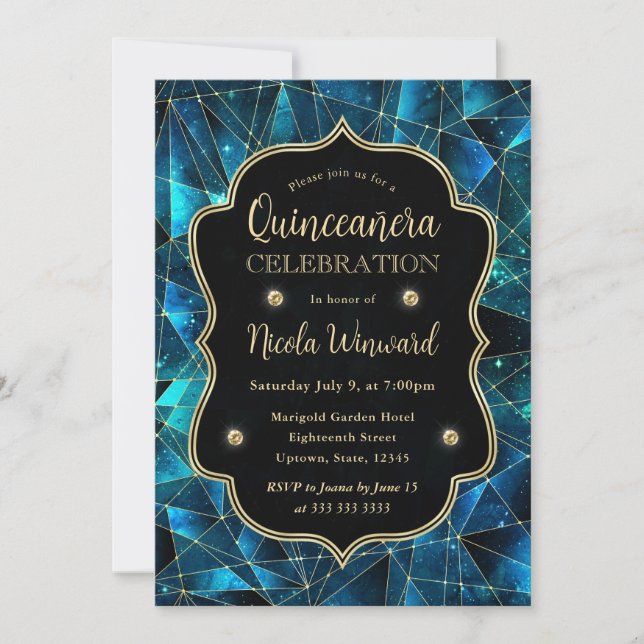 Convites Fotos de Quinceanera da Galáxia de Cristal da Meia (Frente)