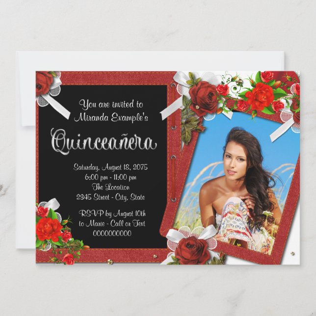 Convites Fotos de Rosa Vermelha Quinceanera (Frente)