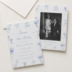 Convites Fotos de Save the Date de Casamento Desenhadas à M