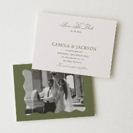 Convites Fotos de Save the Date de Casamento em Marfim e Ve