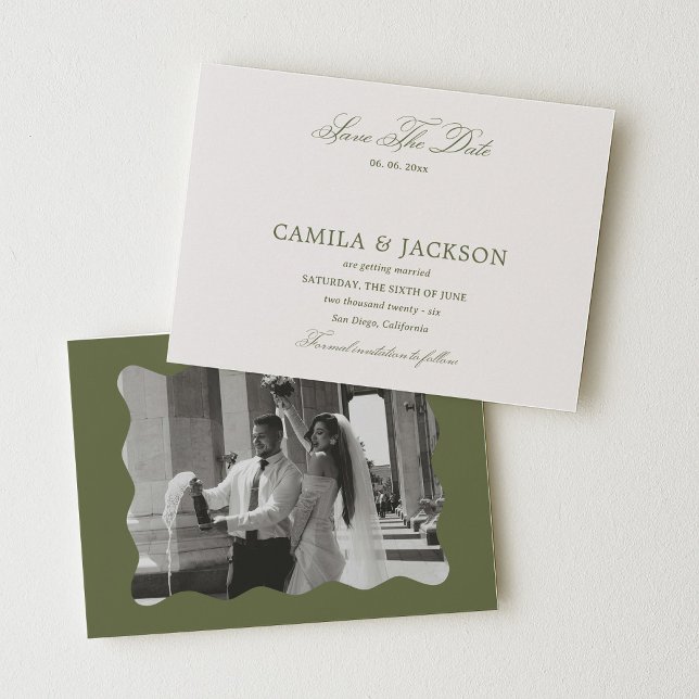Convites Fotos de Save the Date de Casamento em Marfim e Ve (Criador carregado)