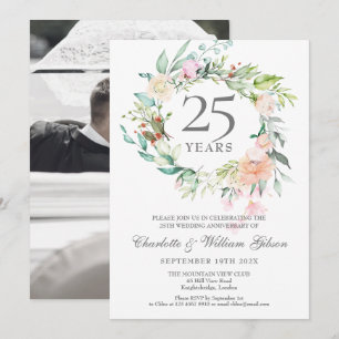 Convites Fotos do 25º Aniversário de Casamento com Rosas em