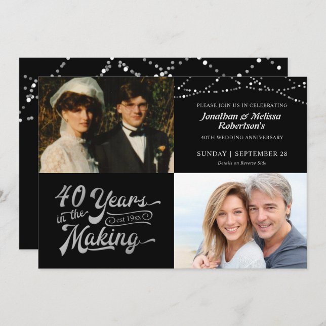 Convites Fotos do 40º Aniversário Então e Agora Festa de Lu (Frente/Verso)