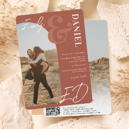 Convites Fotos em negrito nome script Arch Terracotta casam