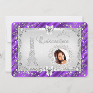 Convites Fotos Mágicas de Princesa Quinceanera Roxo Prata