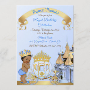 Convites Fotos Menino Castelo Carruagem Azul Dourado Prínci