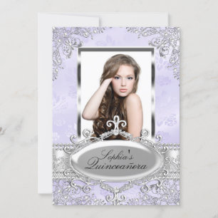 Convites Fotos Quinceanera Vintage Glamour Roxo Prata
