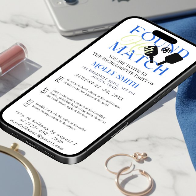 Convites Found Her Match Pickleball Bachelorette Itinerary (Found Her Match Pickleball Bachelorette Itinerary Invitation)