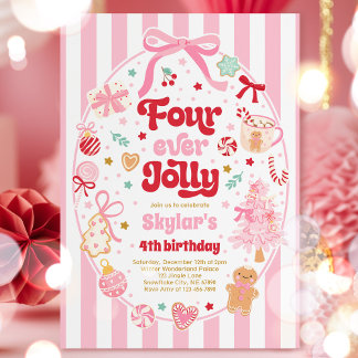 Convites Four Ever Jolly Christmas Bow 4th Birthday