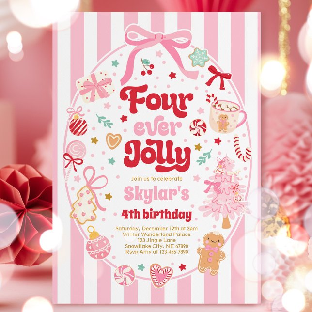 Convites Four Ever Jolly Christmas Bow 4th Birthday (Criador carregado)