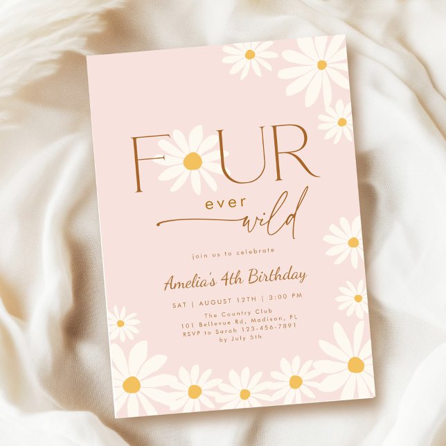 Convites FOUR ever Wild Daisy Floral 4th Birthday (Criador carregado)