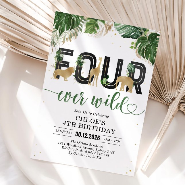 Convites Four Ever Wild Party Animals 4th Birthday (Criador carregado)